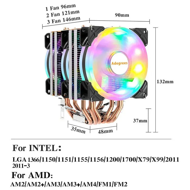 CPU Cooler 6 Heatpipes ARGB 4PIN PWM Processor Cooling Fan - Nova Prices