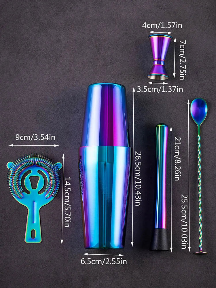 5pcs Rainbow Cocktail Shaker Bar Set - Nova Prices