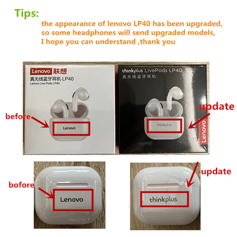 Original Lenovo LP40 wireless headphones TWS Bluetooth Earphones - Nova Prices